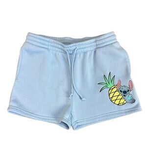Disney Lilo and Stitch Fleece Shorts Embroidered Design Light Blue Size Medium